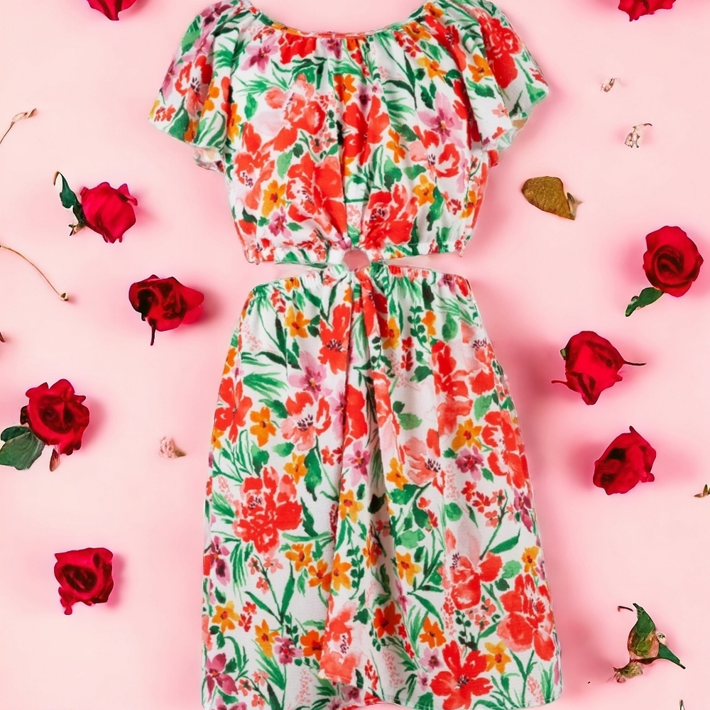 Girls' Floral Cutout Dress